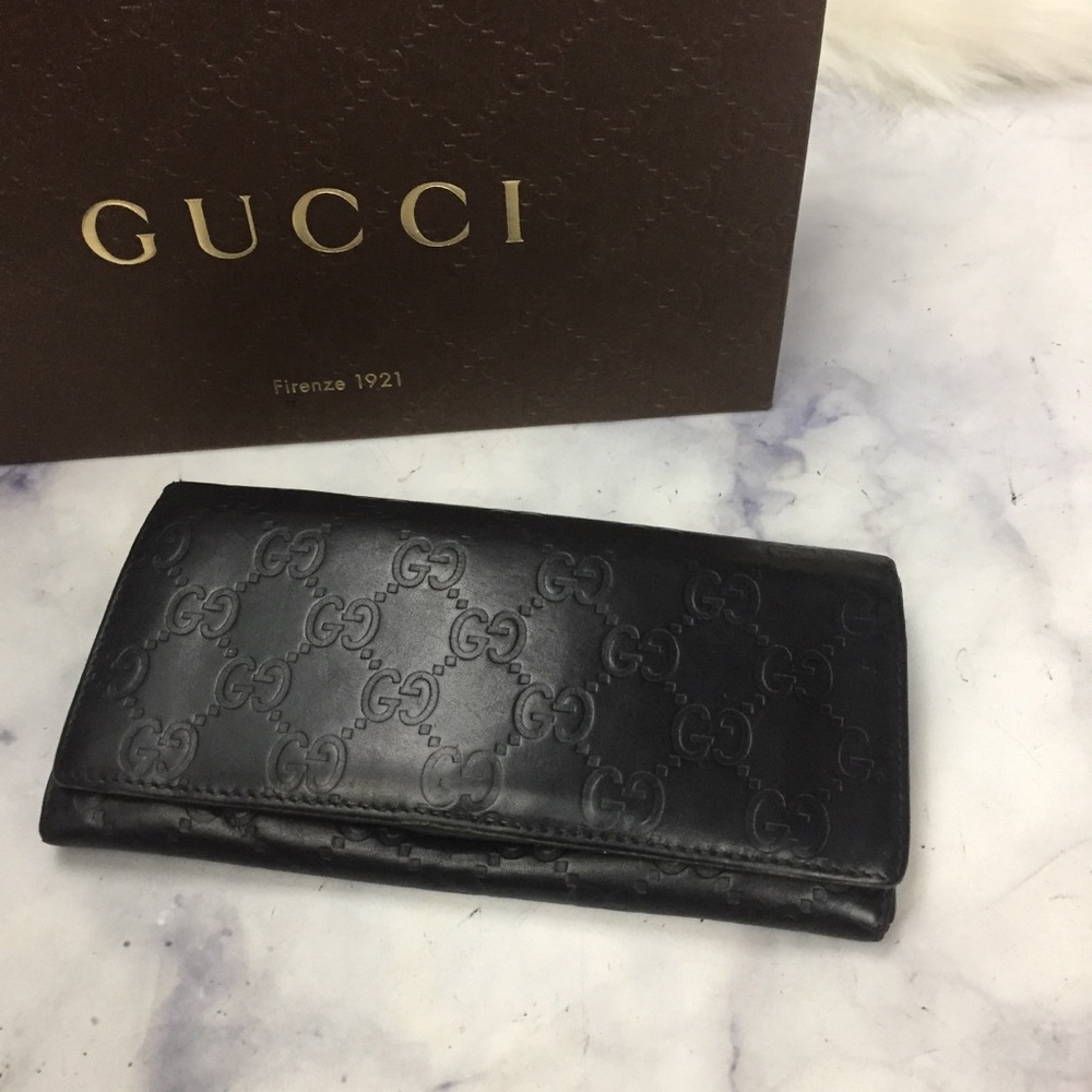 GUCCI guccissima black leather snap Long wallet
